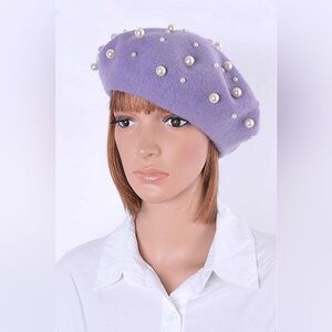 French Beret With Pearls and Metal Accents